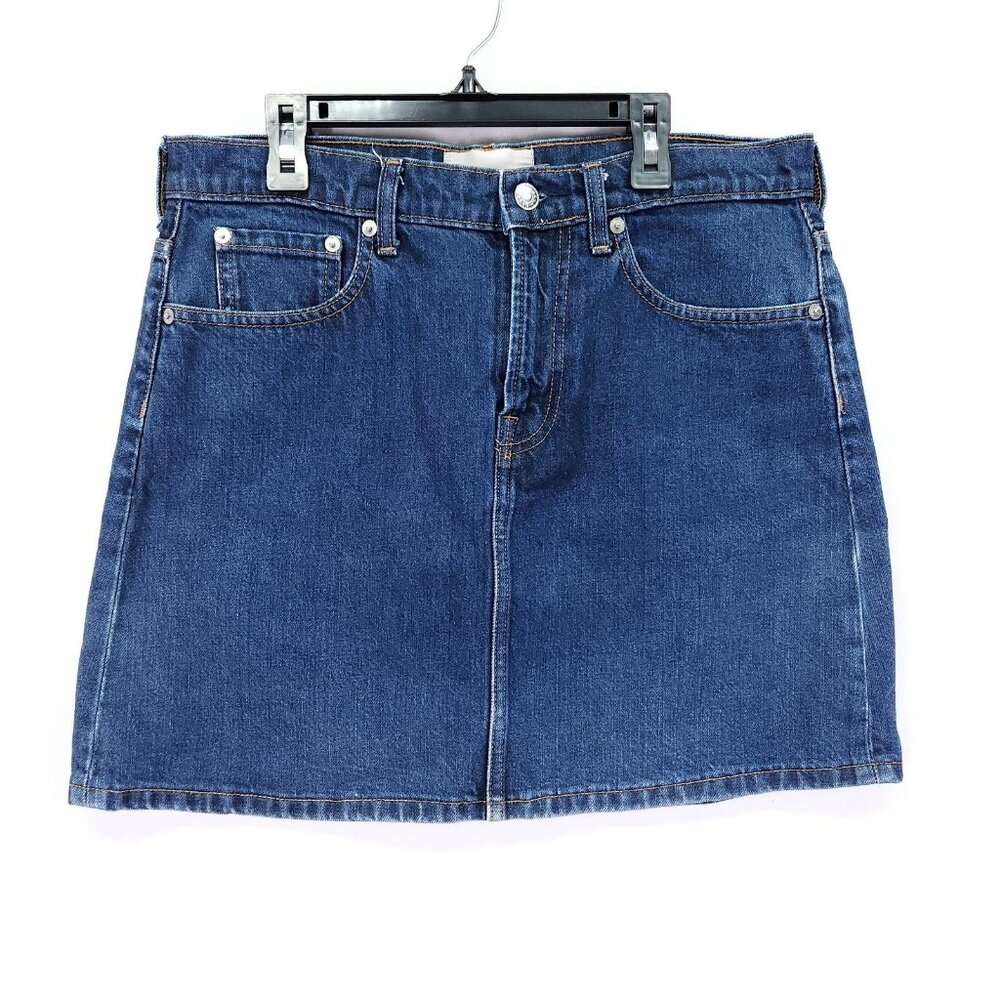 Everlane Jean Skirt Womens Size 30 Mid Rise Blue Denim Stretch Pockets